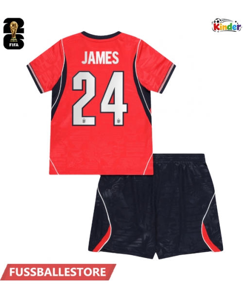 Günstige England Reece James #24 Auswärts Trikotsatzt Kinder WM 2026 Kurzarm (+ Kurze Hosen)